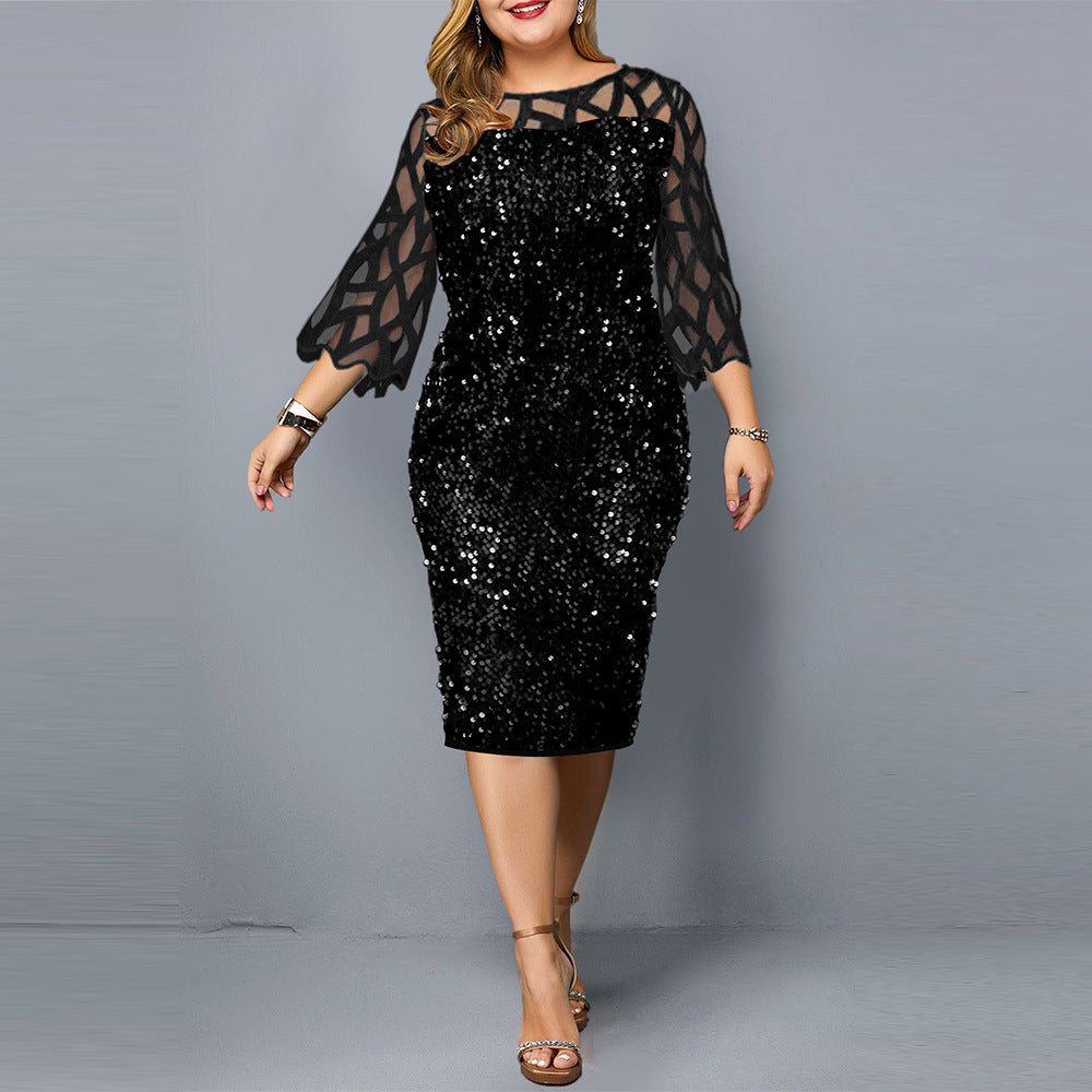 Party Dresses Sequin Plus Size Women's Sexy Night Club Dress - Mubimart - Plus Size Cocktail & Party Dresses 