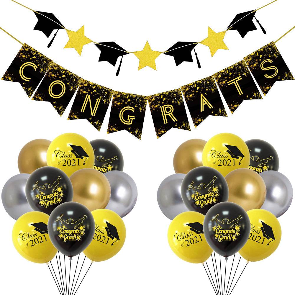 Graduation Party Paper Banner Graduation Season Printed Latex Balloons - Mubimart