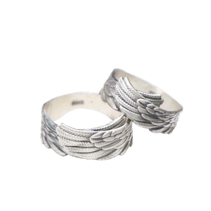 990 Sterling Silver Ring, Live Mouth Pure Silver Feather Couple Sterling Silver Ring Pair Ring - Mubimart