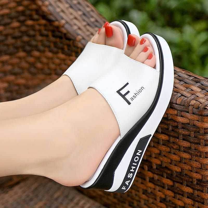 New Wedge Heel Mid-Heel Slippers Women - Mubimart