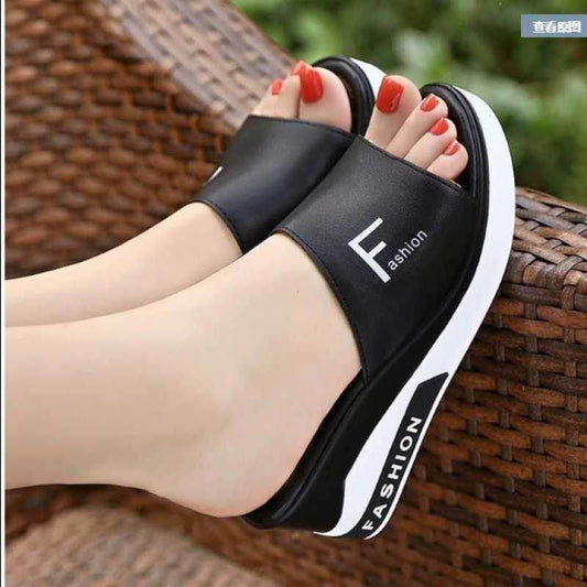 New Wedge Heel Mid-Heel Slippers Women - Mubimart