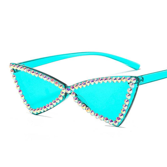 Retro Triangle Rimless Glasses Rhinestone Sunglasses Ladies Cat Eye Sunglasses - Mubimart