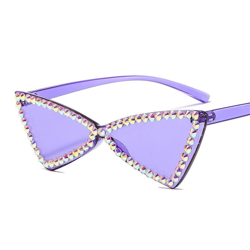 Retro Triangle Rimless Glasses Rhinestone Sunglasses Ladies Cat Eye Sunglasses - Mubimart