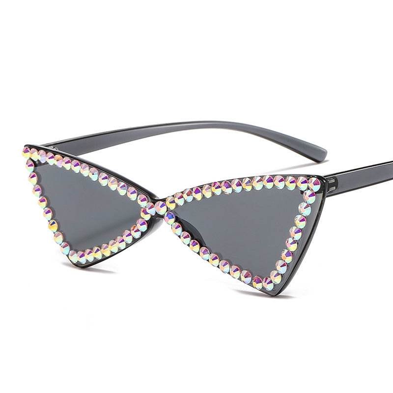 Retro Triangle Rimless Glasses Rhinestone Sunglasses Ladies Cat Eye Sunglasses - Mubimart