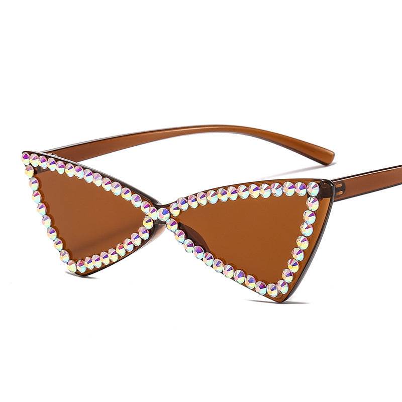 Retro Triangle Rimless Glasses Rhinestone Sunglasses Ladies Cat Eye Sunglasses - Mubimart