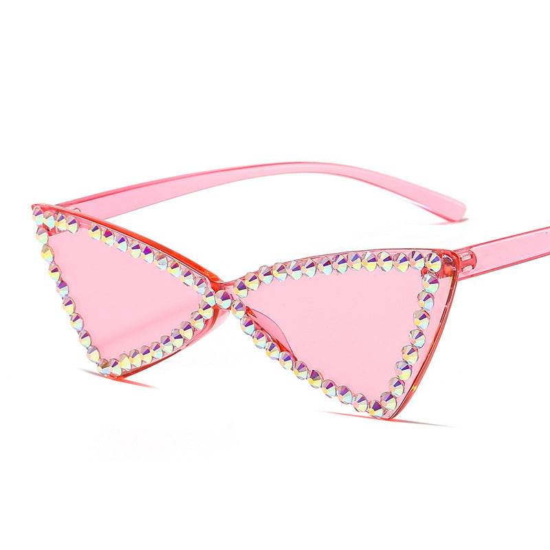Retro Triangle Rimless Glasses Rhinestone Sunglasses Ladies Cat Eye Sunglasses - Mubimart