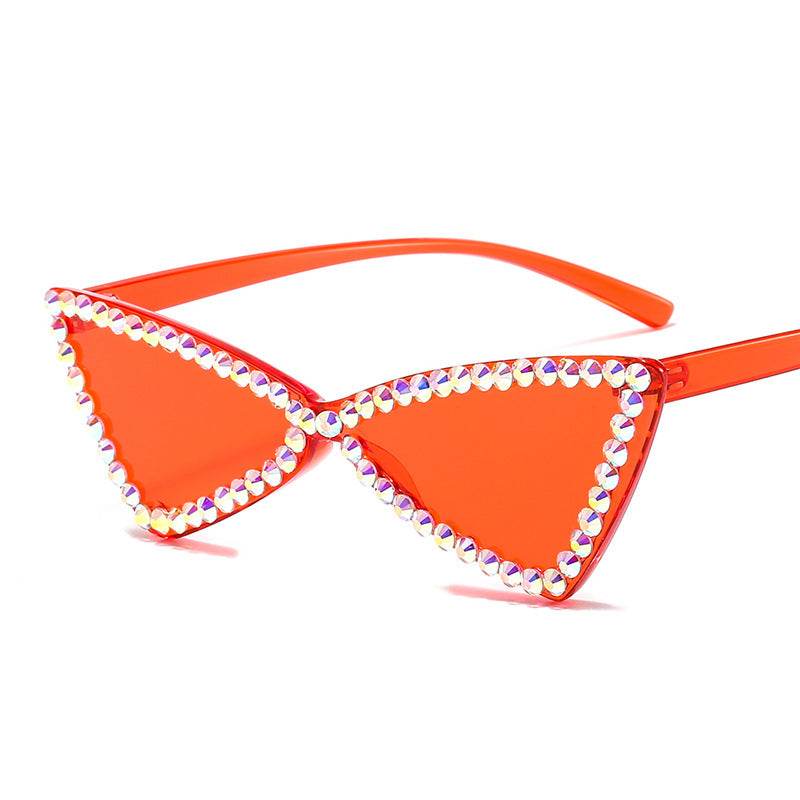 Retro Triangle Rimless Glasses Rhinestone Sunglasses Ladies Cat Eye Sunglasses - Mubimart