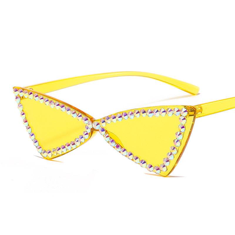 Retro Triangle Rimless Glasses Rhinestone Sunglasses Ladies Cat Eye Sunglasses - Mubimart