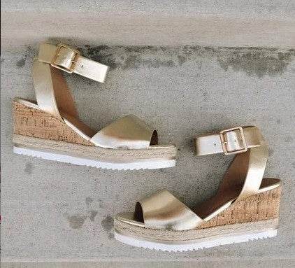 Women's Sandals With Buckle Wedge Heel - Mubimart