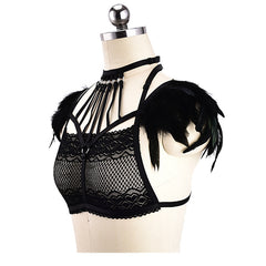 Three Point Lace Bra And Feather Sexy Lingerie - Mubimart -  