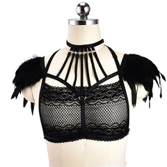 Three Point Lace Bra And Feather Sexy Lingerie - Mubimart - Lingerie bra 