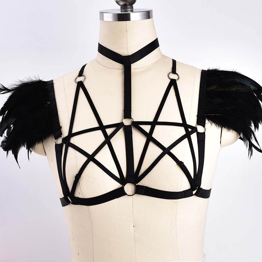 Three Point Lace Bra And Feather Sexy Lingerie - Mubimart