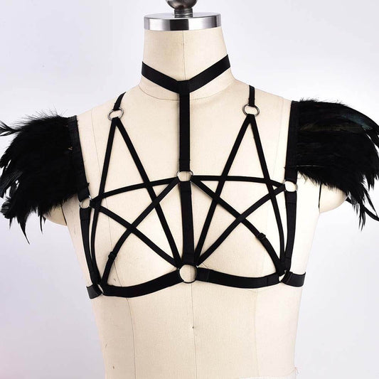 Three Point Lace Bra And Feather Sexy Lingerie - Mubimart