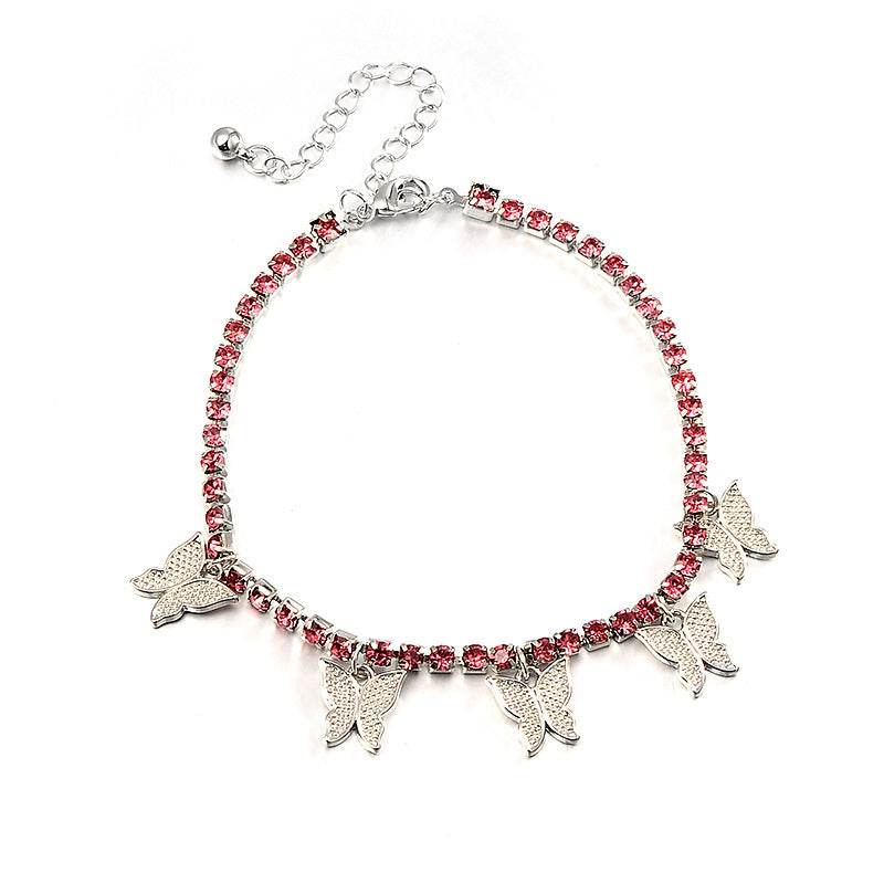 Rhinestone Anklets For Women Zirconia Butterfly Cuban Link Anklet Bracelet On Leg Chain Bohemia Jewelry Foot Accesories - Mubimart