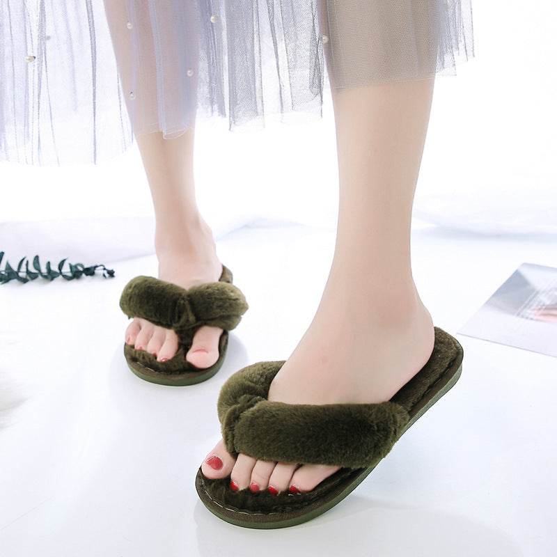 Flip Cotton Drag Plush Flip Flops Low Heel - Mubimart