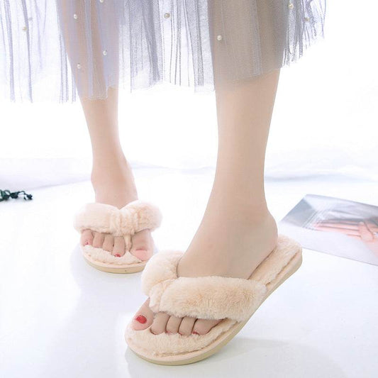 Flip Cotton Drag Plush Flip Flops Low Heel - Mubimart