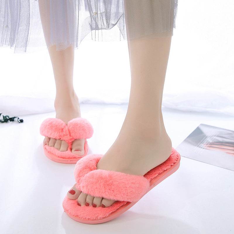 Flip Cotton Drag Plush Flip Flops Low Heel - Mubimart