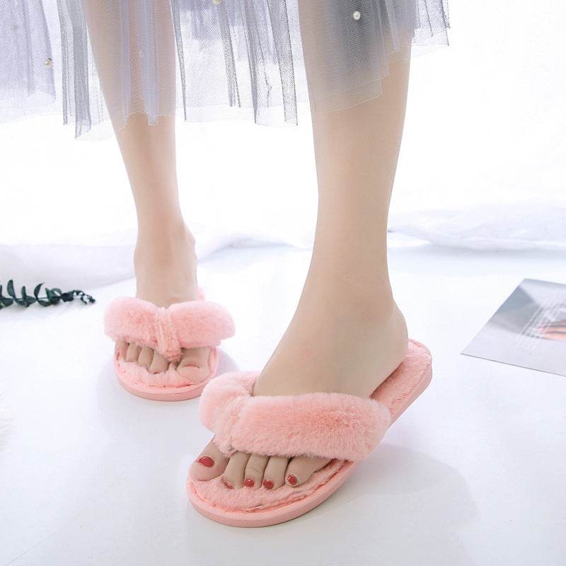 Flip Cotton Drag Plush Flip Flops Low Heel - Mubimart