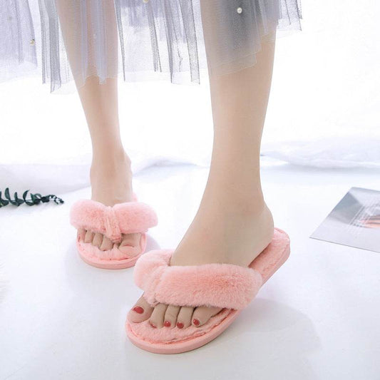 Flip Cotton Drag Plush Flip Flops Low Heel - Mubimart