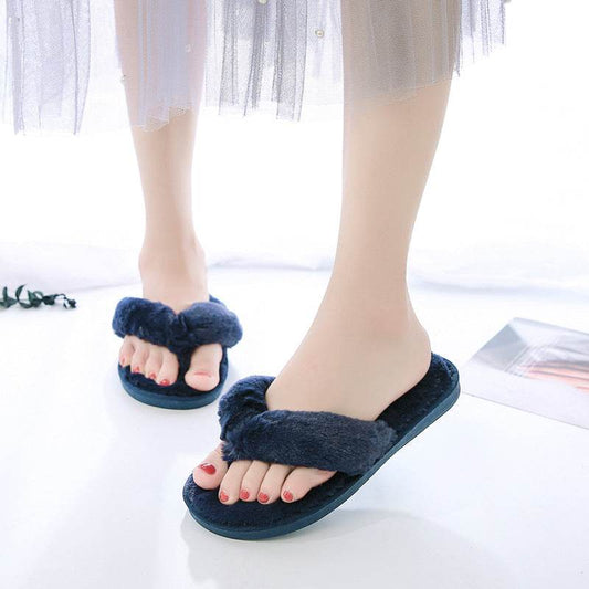 Flip Cotton Drag Plush Flip Flops Low Heel - Mubimart