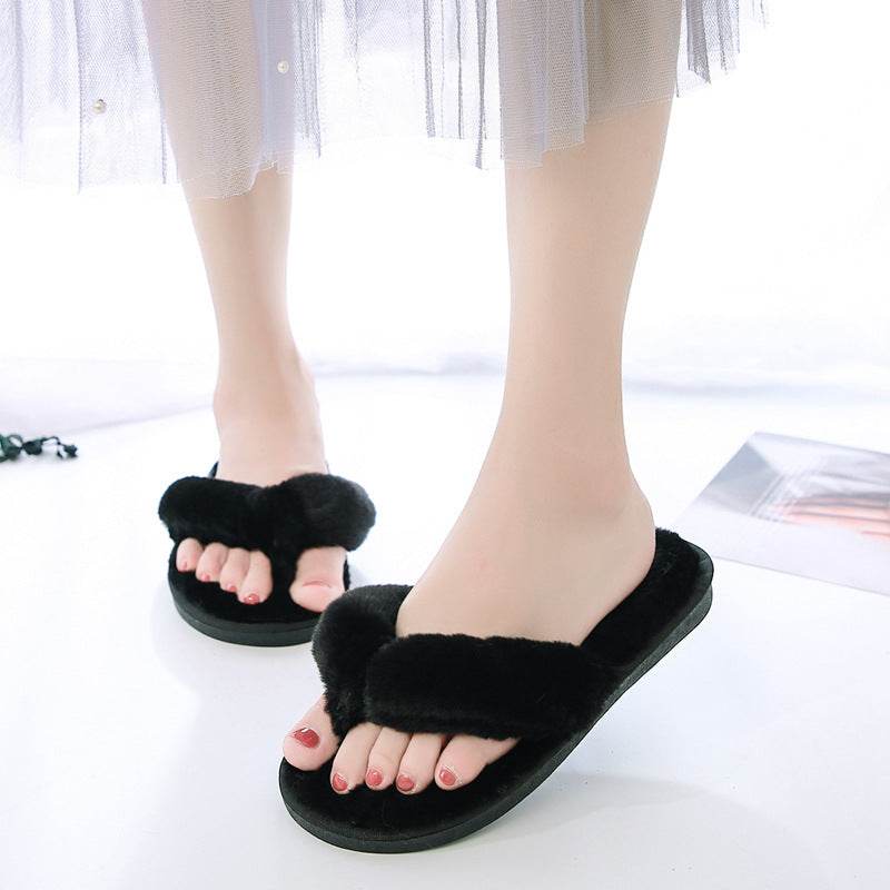Flip Cotton Drag Plush Flip Flops Low Heel - Mubimart