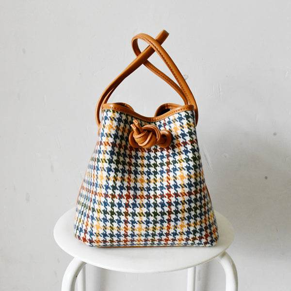 Button Bucket Bag Woolen Cloth Portable Messenger Bag Women - Mubimart