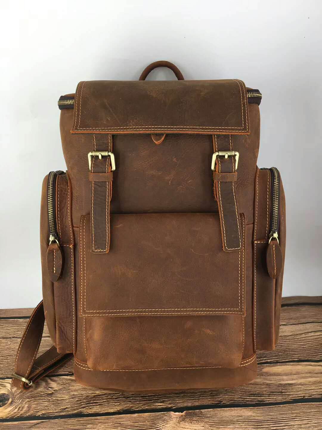 Retro Crazy Horse Leather Mens Backpack male computer bag Large Capacity 15.6 inch laptop bags genuine leather Travel Backpacks - Mubimart