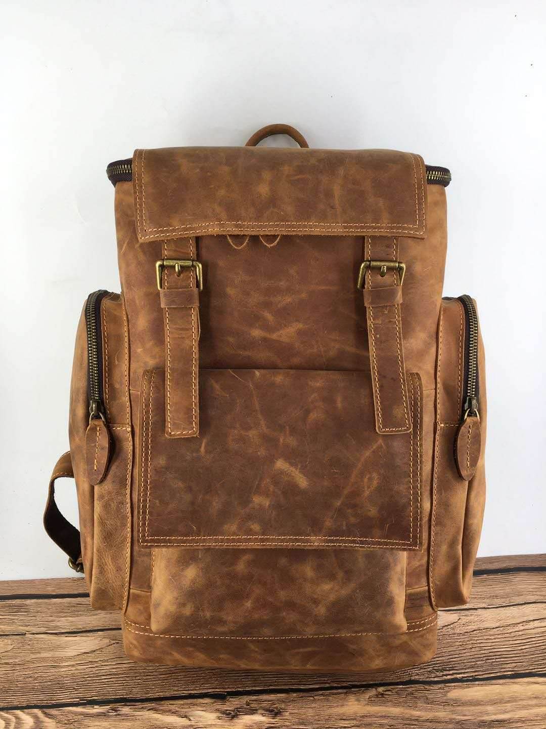 Retro Crazy Horse Leather Mens Backpack male computer bag Large Capacity 15.6 inch laptop bags genuine leather Travel Backpacks - Mubimart