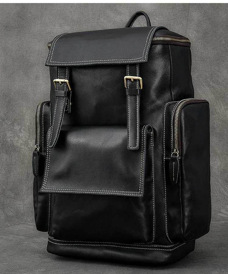 Retro Crazy Horse Leather Mens Backpack male computer bag Large Capacity 15.6 inch laptop bags genuine leather Travel Backpacks - Mubimart