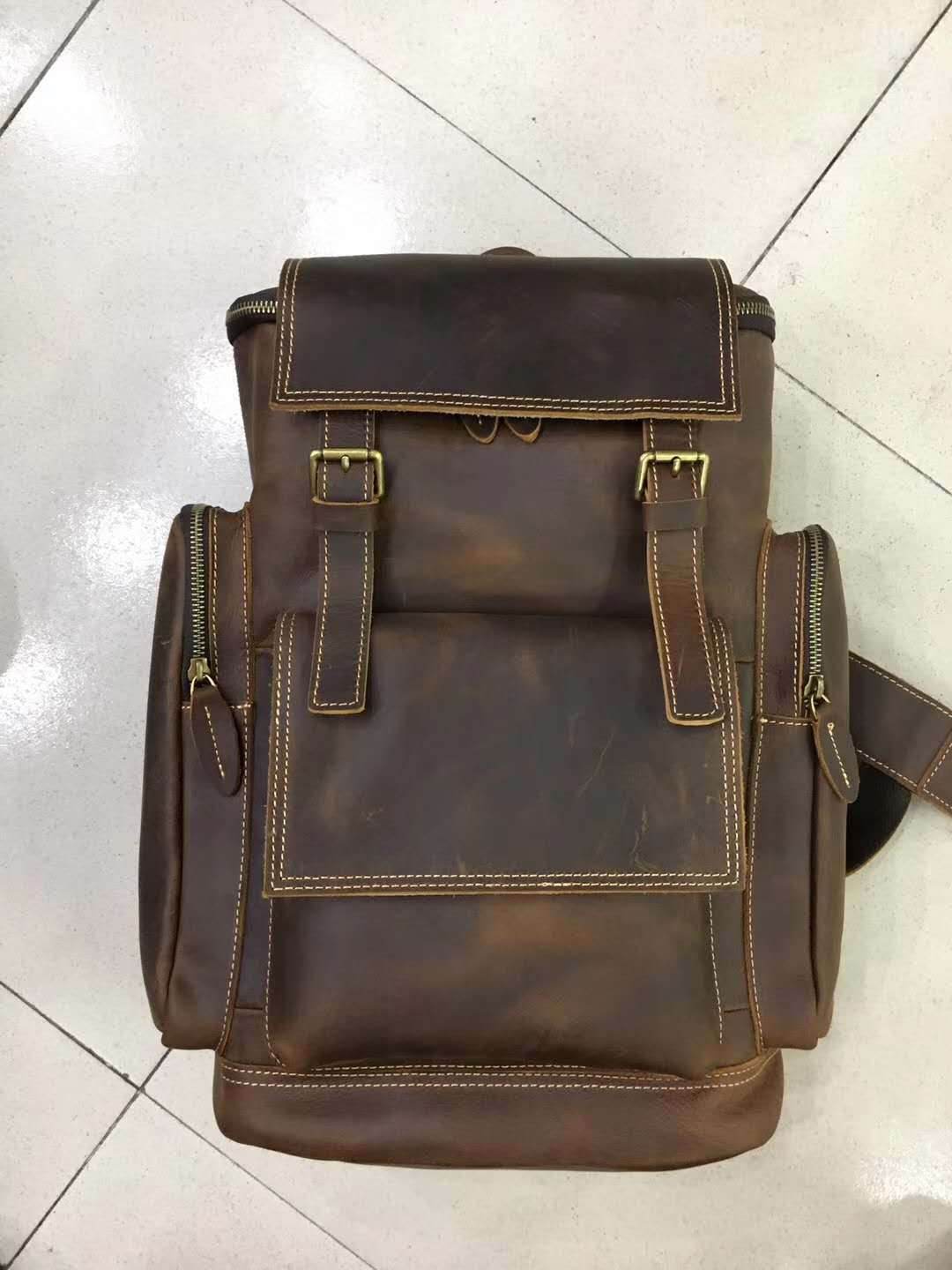 Retro Crazy Horse Leather Mens Backpack male computer bag Large Capacity 15.6 inch laptop bags genuine leather Travel Backpacks - Mubimart