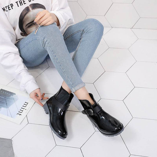 Rain Boots Women Adult Water Shoes Fashion Rubber Shoes Mid Tube Ladies Overshoes - Mubimart