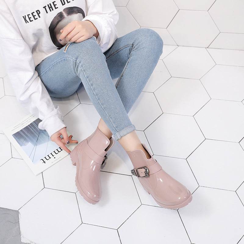 Rain Boots Women Adult Water Shoes Fashion Rubber Shoes Mid Tube Ladies Overshoes - Mubimart