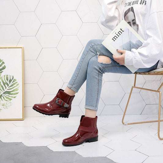Rain Boots Women Adult Water Shoes Fashion Rubber Shoes Mid Tube Ladies Overshoes - Mubimart