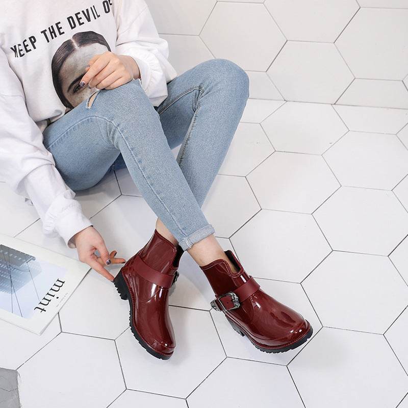 Rain Boots Women Adult Water Shoes Fashion Rubber Shoes Mid Tube Ladies Overshoes - Mubimart