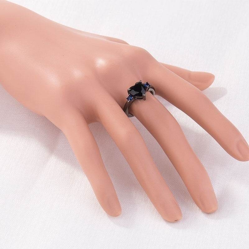 Black Heart Gemstone Diamond Wedding Ring - Mubimart