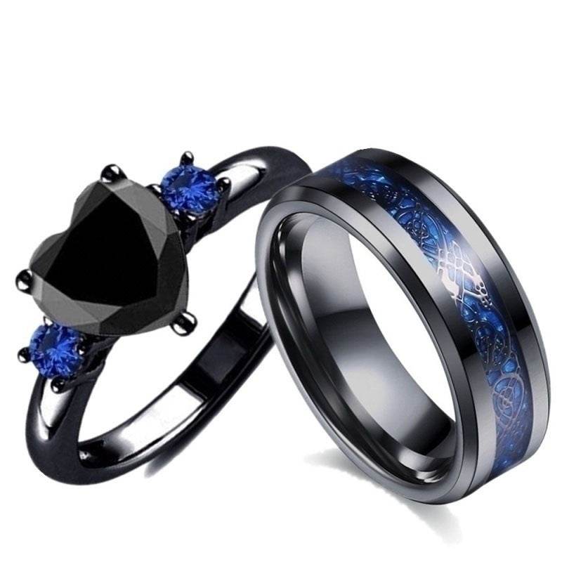 Black Heart Gemstone Diamond Wedding Ring - Mubimart