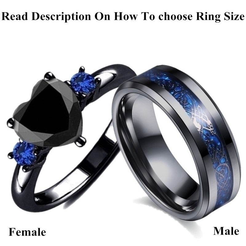 Black Heart Gemstone Diamond Wedding Ring - Mubimart