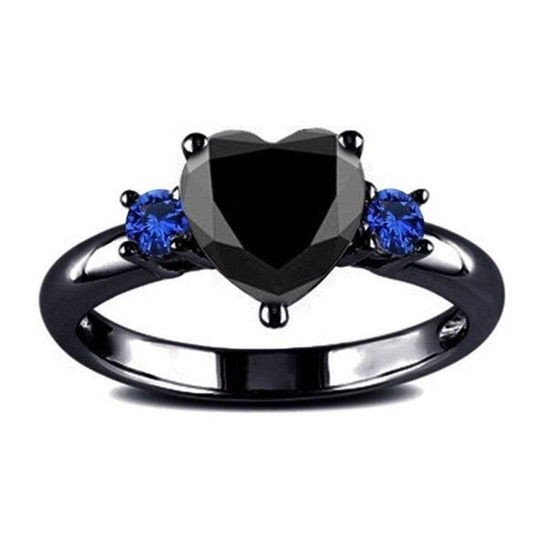 Black Heart Gemstone Diamond Wedding Ring - Mubimart