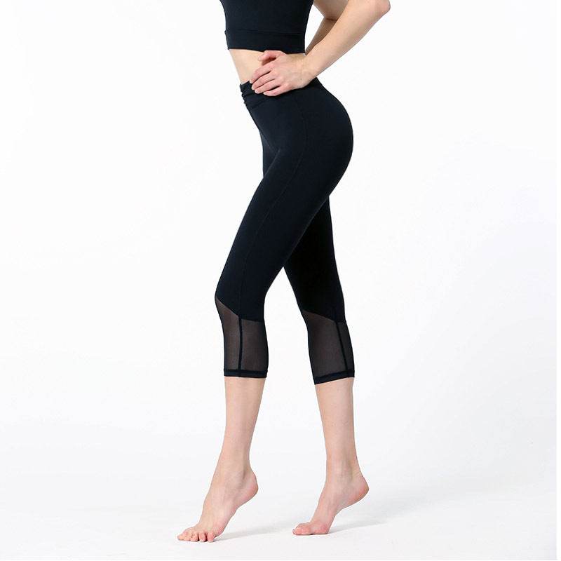 Pleated Mesh Capris Women's Tight And Breathable High Waist - Mubimart
