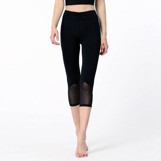 Pleated Mesh Capris Women's Tight And Breathable High Waist - Mubimart