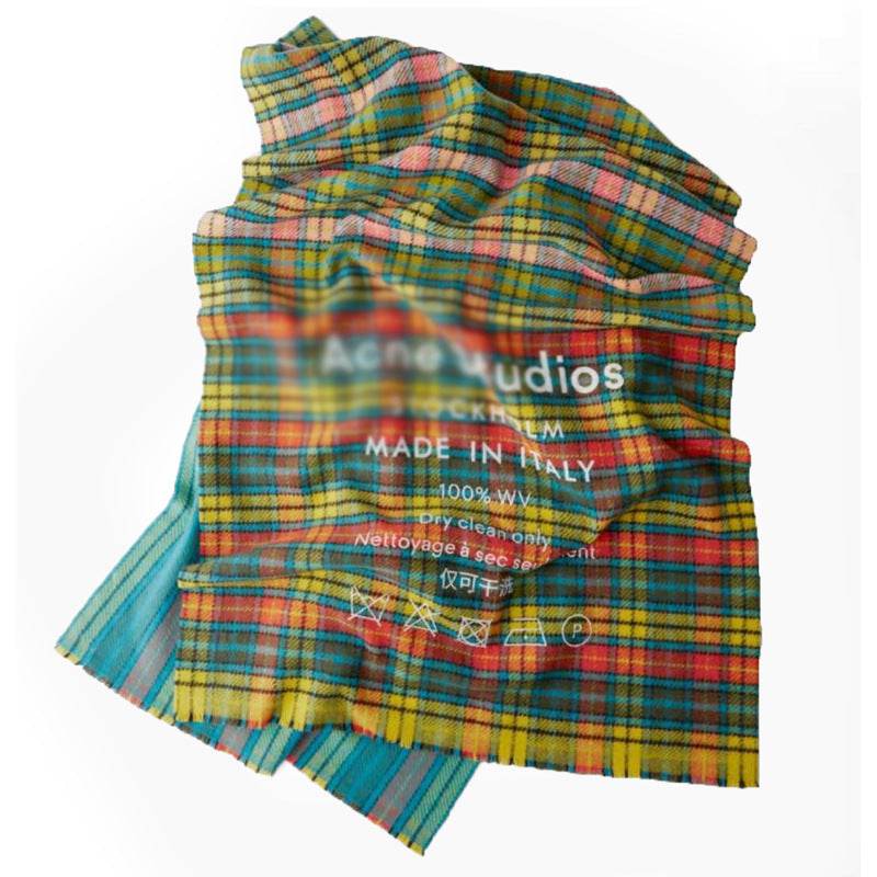 Rainbow Plaid Wool Scarf Letter Color Matching Men And Women Couple Thick Shawl - Mubimart
