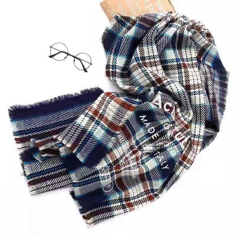 Rainbow Plaid Wool Scarf Letter Color Matching Men And Women Couple Thick Shawl - Mubimart