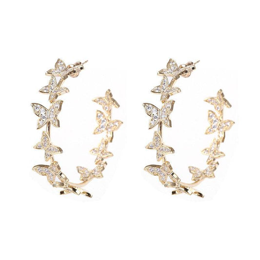 Butterfly Big Hoop Earring Full Cubic Zircon Circle Earrings For Women Girls Rhinestone Round Earring Jewelry Good Gift - Mubimart