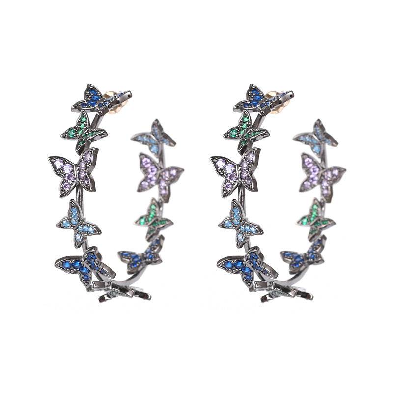 Butterfly Big Hoop Earring Full Cubic Zircon Circle Earrings For Women Girls Rhinestone Round Earring Jewelry Good Gift - Mubimart
