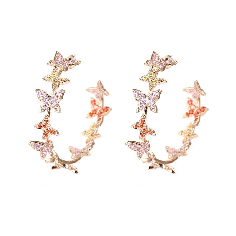 Butterfly Big Hoop Earring Full Cubic Zircon Circle Earrings For Women Girls Rhinestone Round Earring Jewelry Good Gift - Mubimart