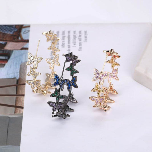 Butterfly Big Hoop Earring Full Cubic Zircon Circle Earrings For Women Girls Rhinestone Round Earring Jewelry Good Gift - Mubimart
