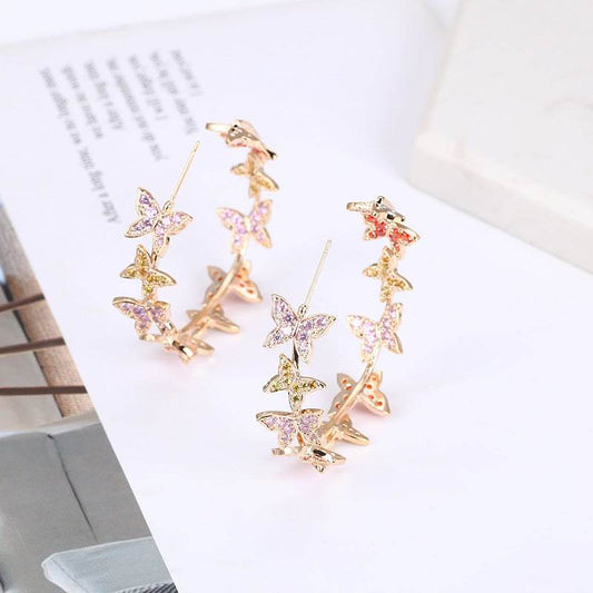 Butterfly Big Hoop Earring Full Cubic Zircon Circle Earrings For Women Girls Rhinestone Round Earring Jewelry Good Gift - Mubimart