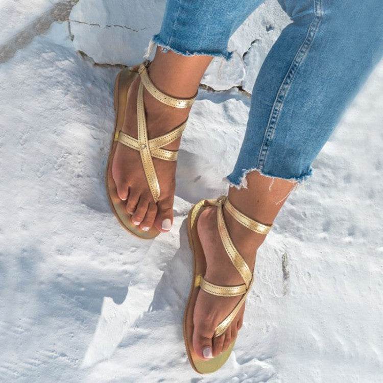 Strappy Flip Flops Flat Sandals - Mubimart