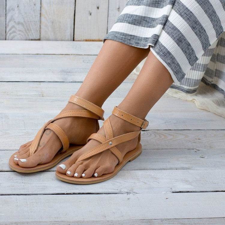 Strappy Flip Flops Flat Sandals - Mubimart