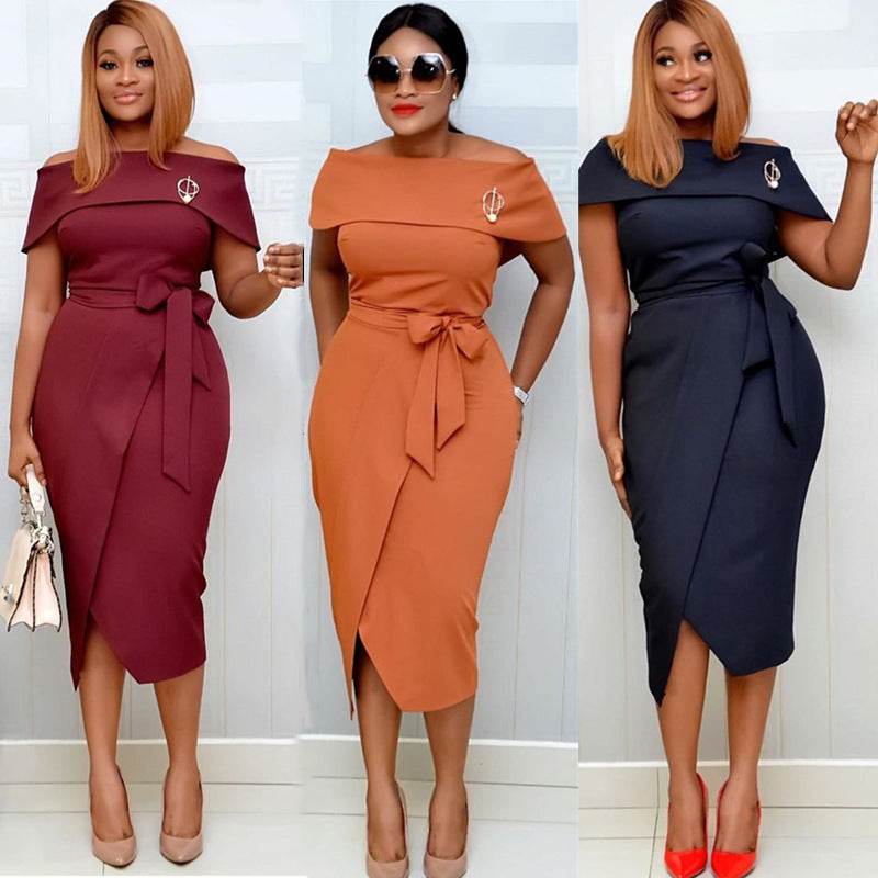 African Fashion Commuter Plus Size One Shoulder Women Dress - Mubimart